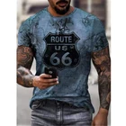 Летняя футболка Route 66 American Road, Мужская Новая футболка с коротким рукавом, топ с круглым вырезом, Мужская футболка оверсайз, ретро одежда