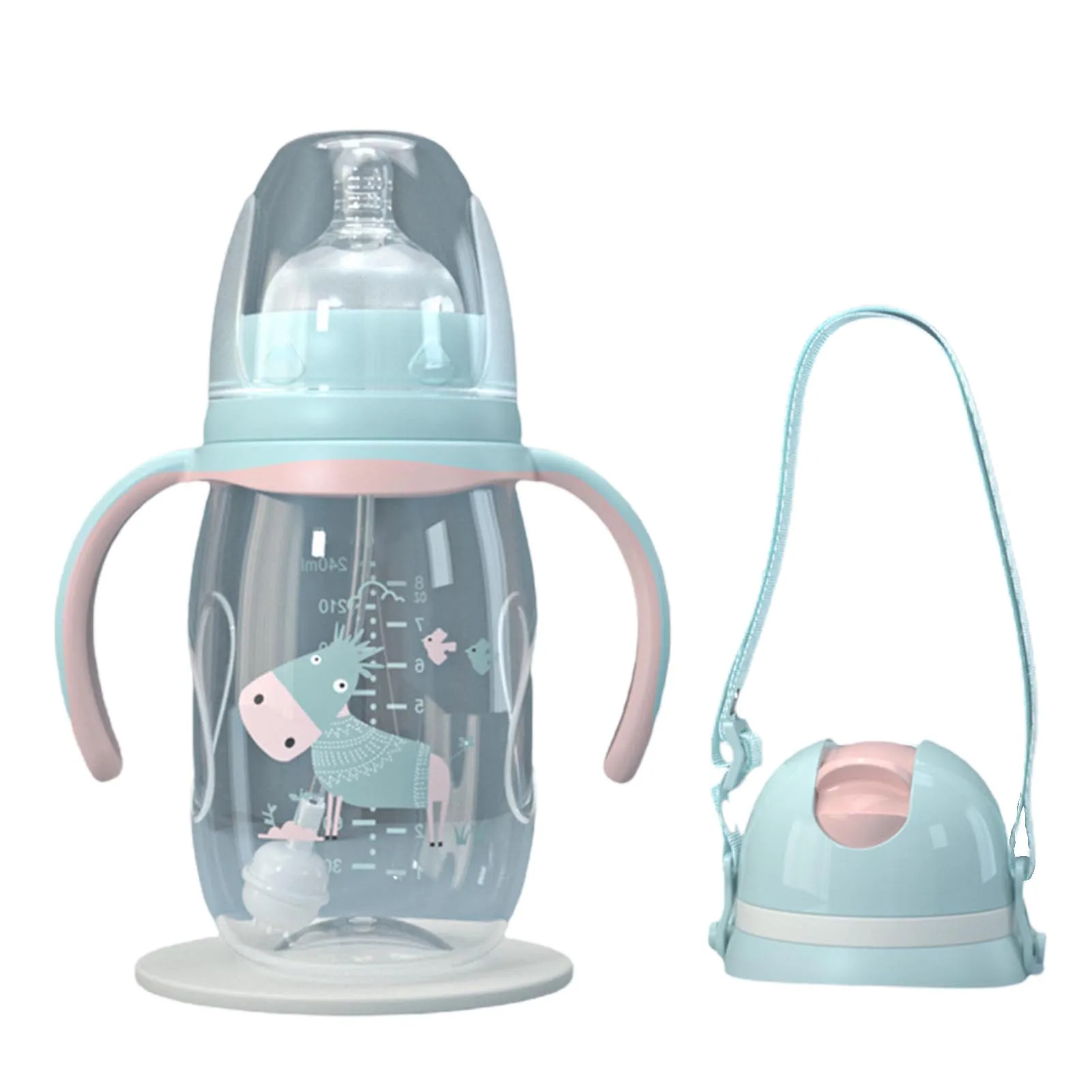 Biber&oacute;n con asa para beber para ni&ntilde;os reci&eacute;n nacidos, botella de paja para agua y zumo, taza de entrenamiento, 240/300ml-5