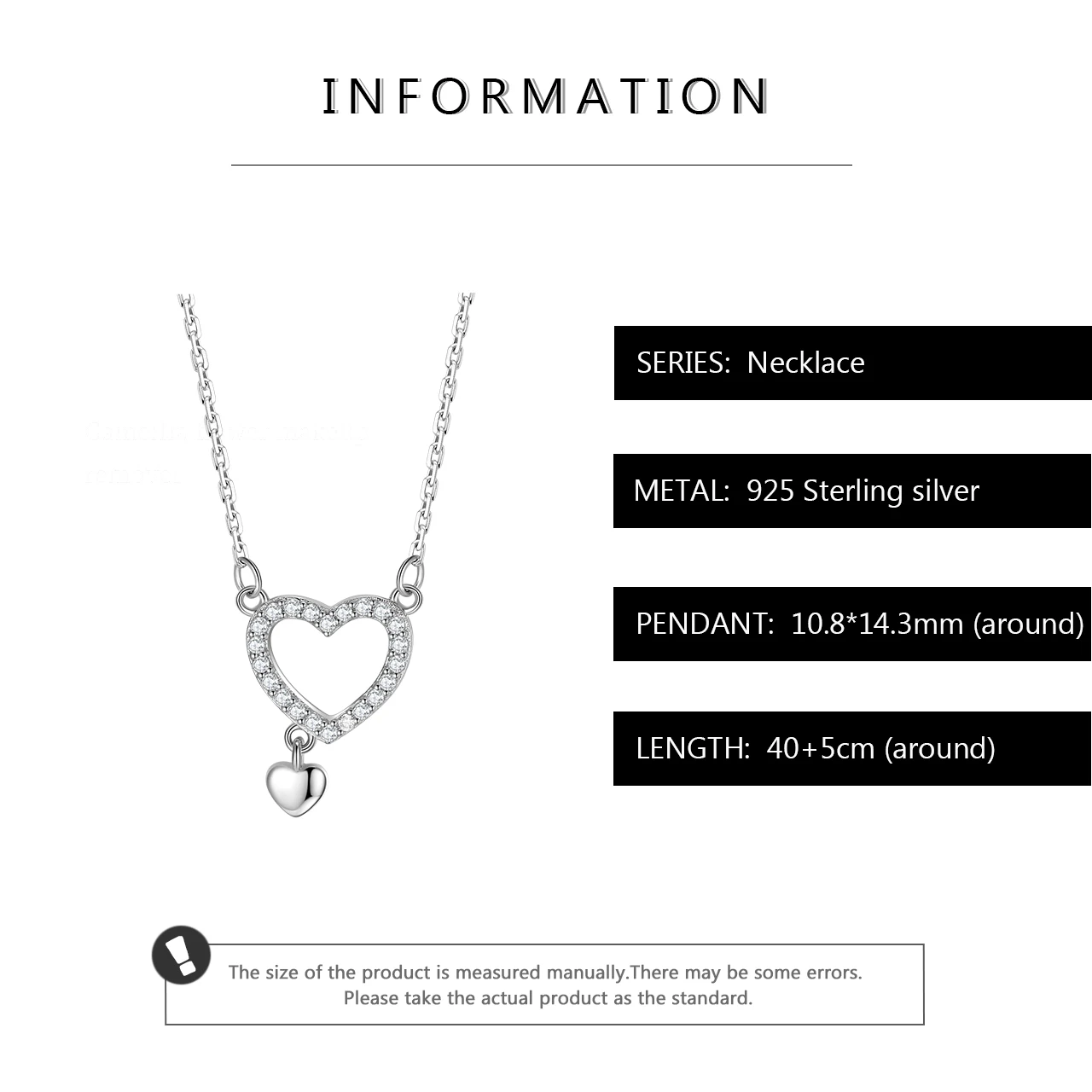 

925 Sterling Silver Necklace Ladies Elegant Dazzling CZ Heart Pendant Necklace Authentic Silver 925 Jewelry Chain Necklace 45cm