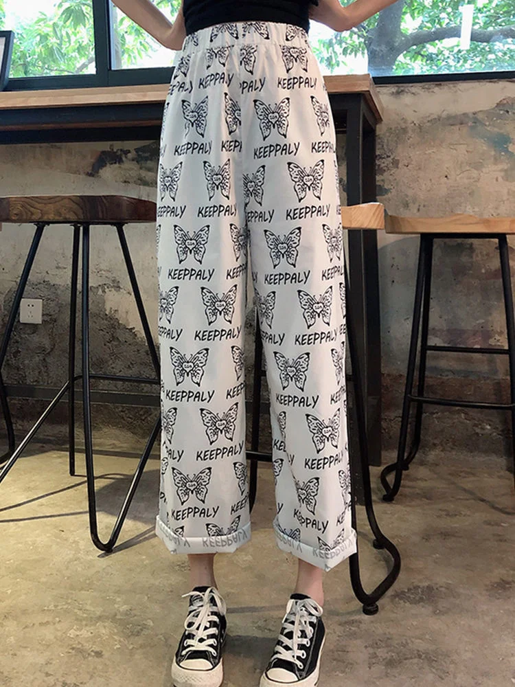 

Брюки женские повседневные с принтом, Модные свободные универсальные длинные штаны с завышенной талией и широкими штанинами, весна-лето