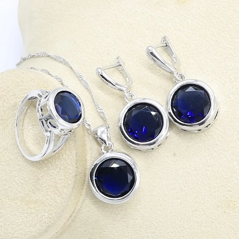 Круглые темно-синие полудрагоценные серебряные серьги браслет ожерелье