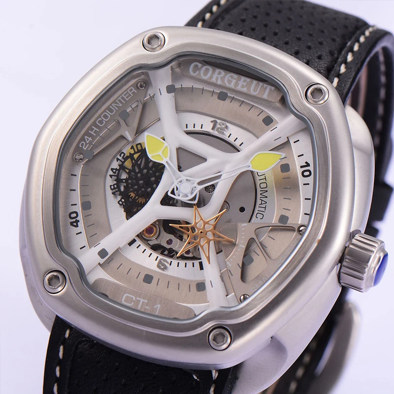 Мужские автоматические спортивные механические часы с серым циферблатом 46