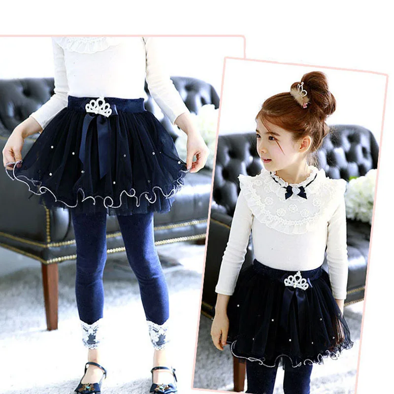 Леггинсы для девочек lememogo модные Осенние эластичные леггинсы с кружевом темно