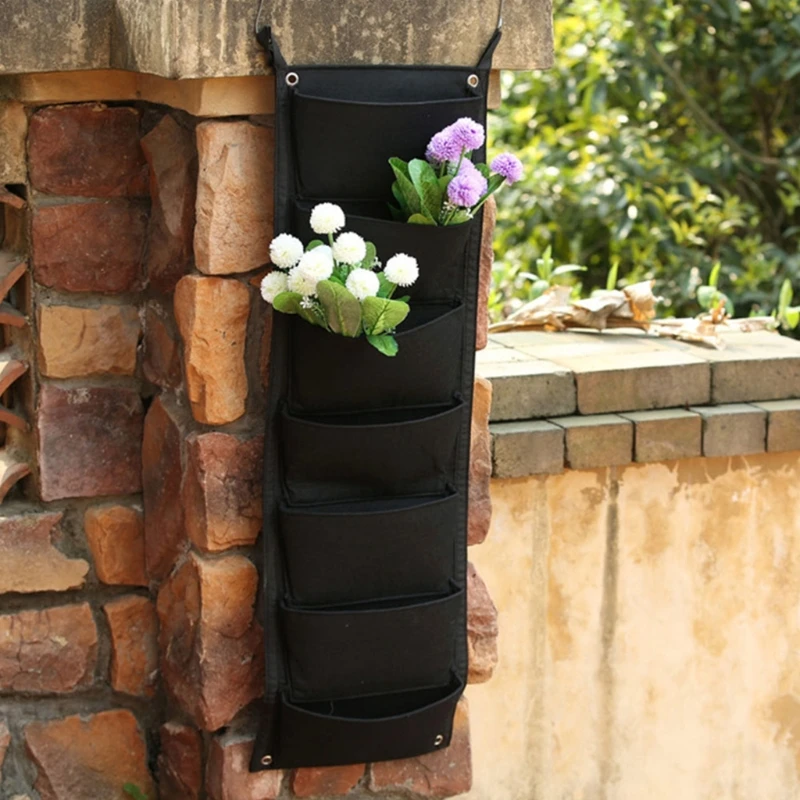 

T84E Vertical Hanging Garden Planter with 6 Pockets Waterproof Wall Mount Flower Pot Grow Bag Container Indoor Outdoor