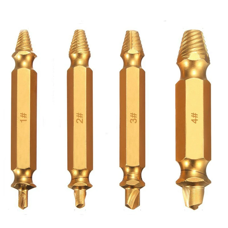 4Pcs Titanium Coated Double Side Damaged Screw Extractor Drill Bit Guide Set Broken Speed Out Bolt Stud Stripped Remover | Инструменты