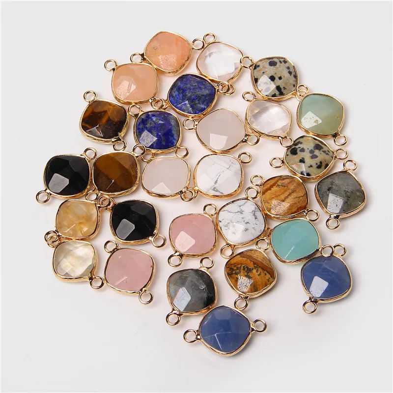 Подвеска-коннектор из натурального камня 14 мм агатовый кварц позолоченный кулон