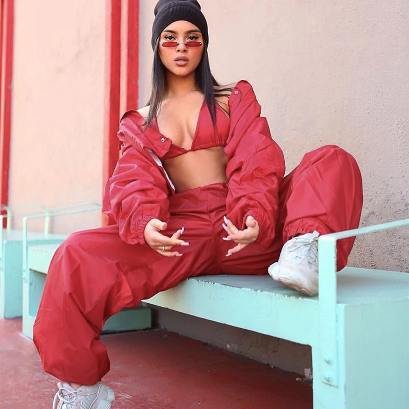 2019 укороченная куртка брюки карго комплект из 2 предметов осень зима Женская