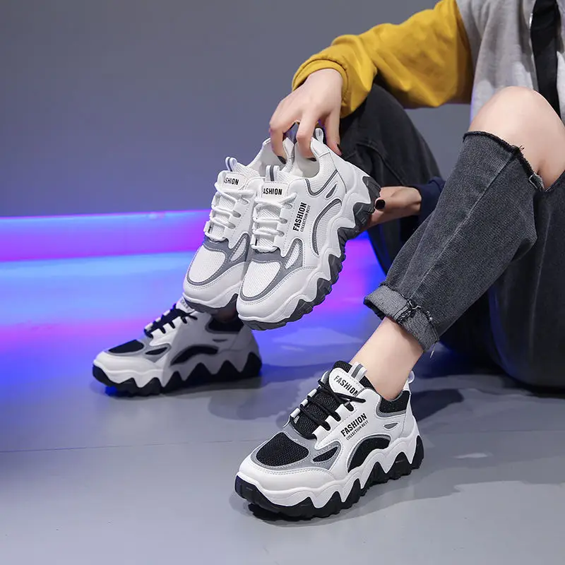 

Women's Chunky Sneakers Platform Shoes Thick Bottom Vulcanized Shoes Fashion Breathable Casual Running Shoe for Woman Female
