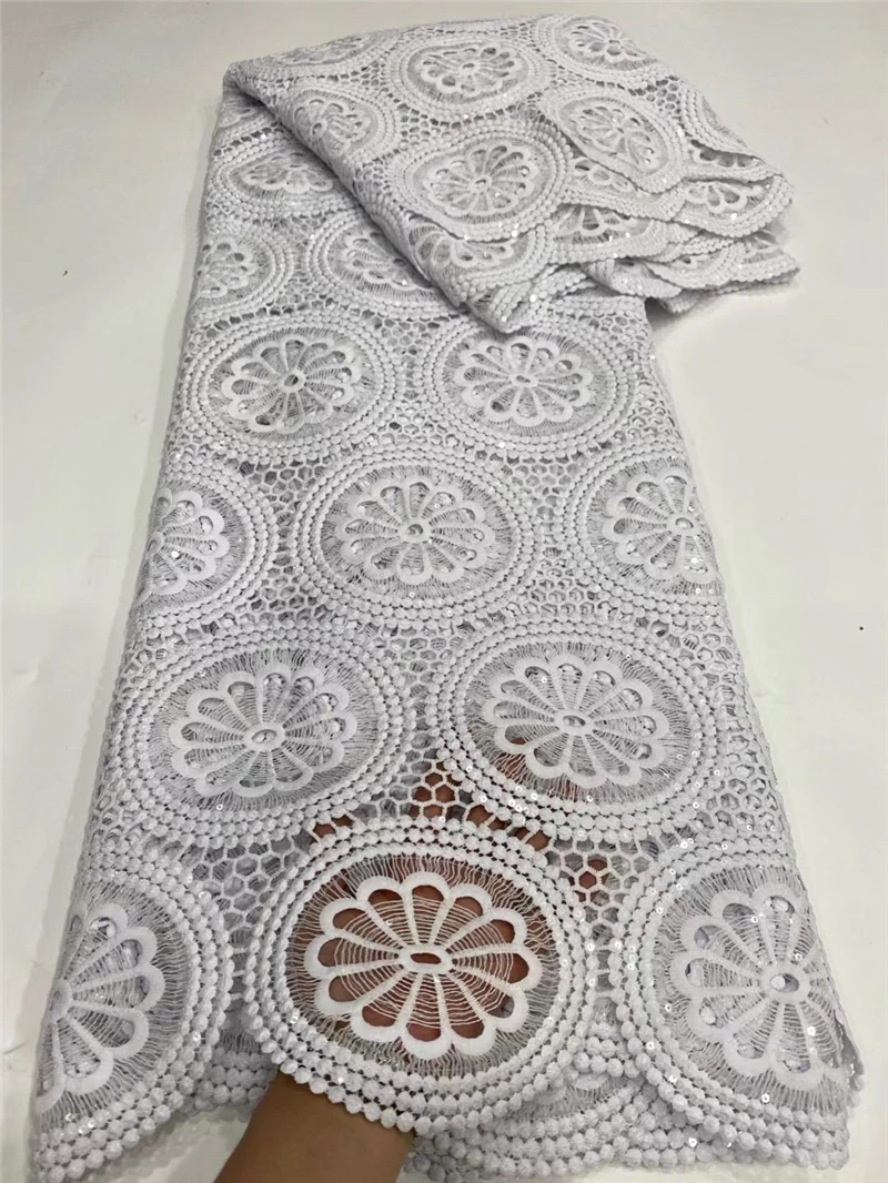 

White African Cord Lace Fabric 5 Yards High Quality French Lace With Sequins Nigerian Wedding Lace Fabrics For DIY Sewing