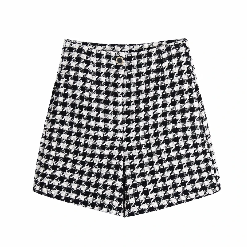 

Hot Sale Women Houndstooth Texture Shorts Casual Female Loose Clothes P2315