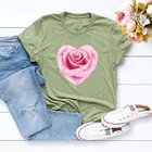 Летняя женская футболка S-5XL размера плюс, хлопок, графический цветок, роза, принт, короткий рукав, женские футболки, топ, повседневная женская футболка с круглым вырезом