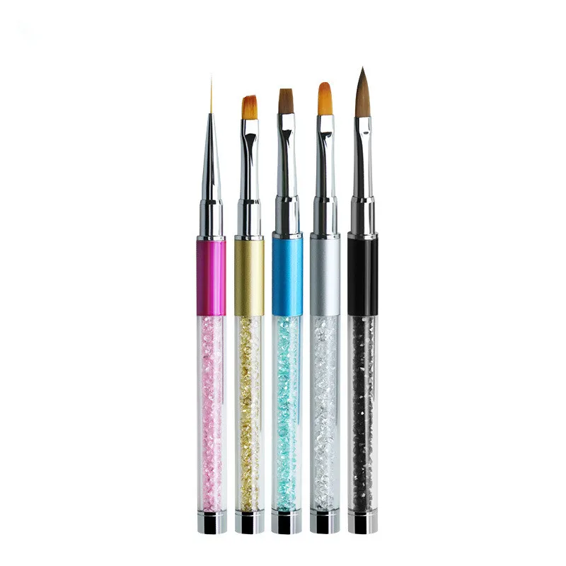 

5 Style Nail Art Brush Pen Rhinestone Crystal Metal Acrylic Carving Polish Decoration Painting Drawing Salon Line Tools Manicure