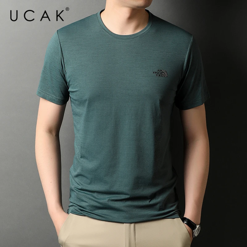 

UCAK Brand Classic O-Neck Solid Color T Shirt Men Clothes Summer New Fashion Style Streetwear Casual Soft Tshirts Homme U5464