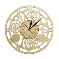 steampunk gear clock mechanism gears design cogwheel vintage wooden wall clock home interior wall decor wood art