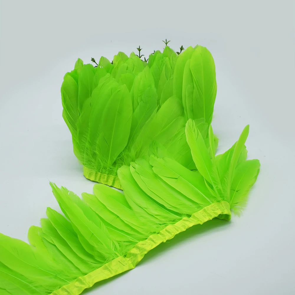 bright green 10 ярдов Высокое качество натуральный гусиный пух отделка бахрома 13-18 см окрашенное гусиное перо лента платье/юбка DIY аксессуары - Цвет: bright green