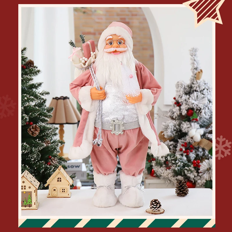 Mu&ntilde;eco de Pap&aacute; Noel de peluche rosa para ni&ntilde;os, adornos navide&ntilde;os para el hogar, regalo de Navidad y vacaciones, 60/45/30cm-1