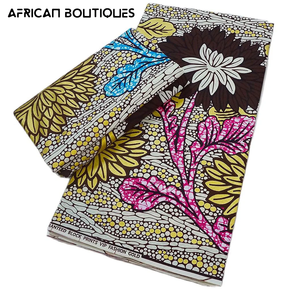 

Нигерийская африканская ткань с принтом воска, настоящая ткань с золотым воском, 6 ярдов гарантировано, 100% хлопок, ткань с воском Анкары для ...