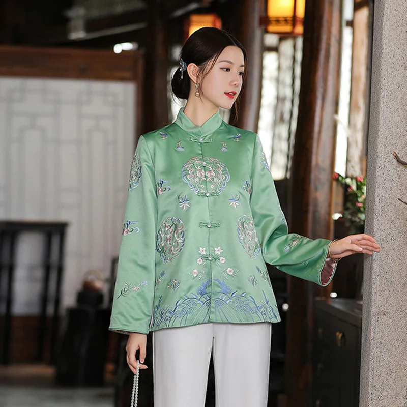 Новый Tang Cheongsam стиль Топ Блузка длинная куртка для женщин | Тематическая одежда и