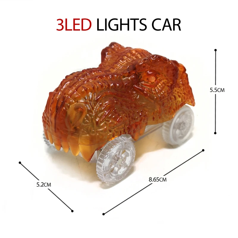 

Led Light Up DIY Diecast Electric Dinosaur Car Track Light Transparent Tyrannosaurus children Assembled model Toys gifts K51