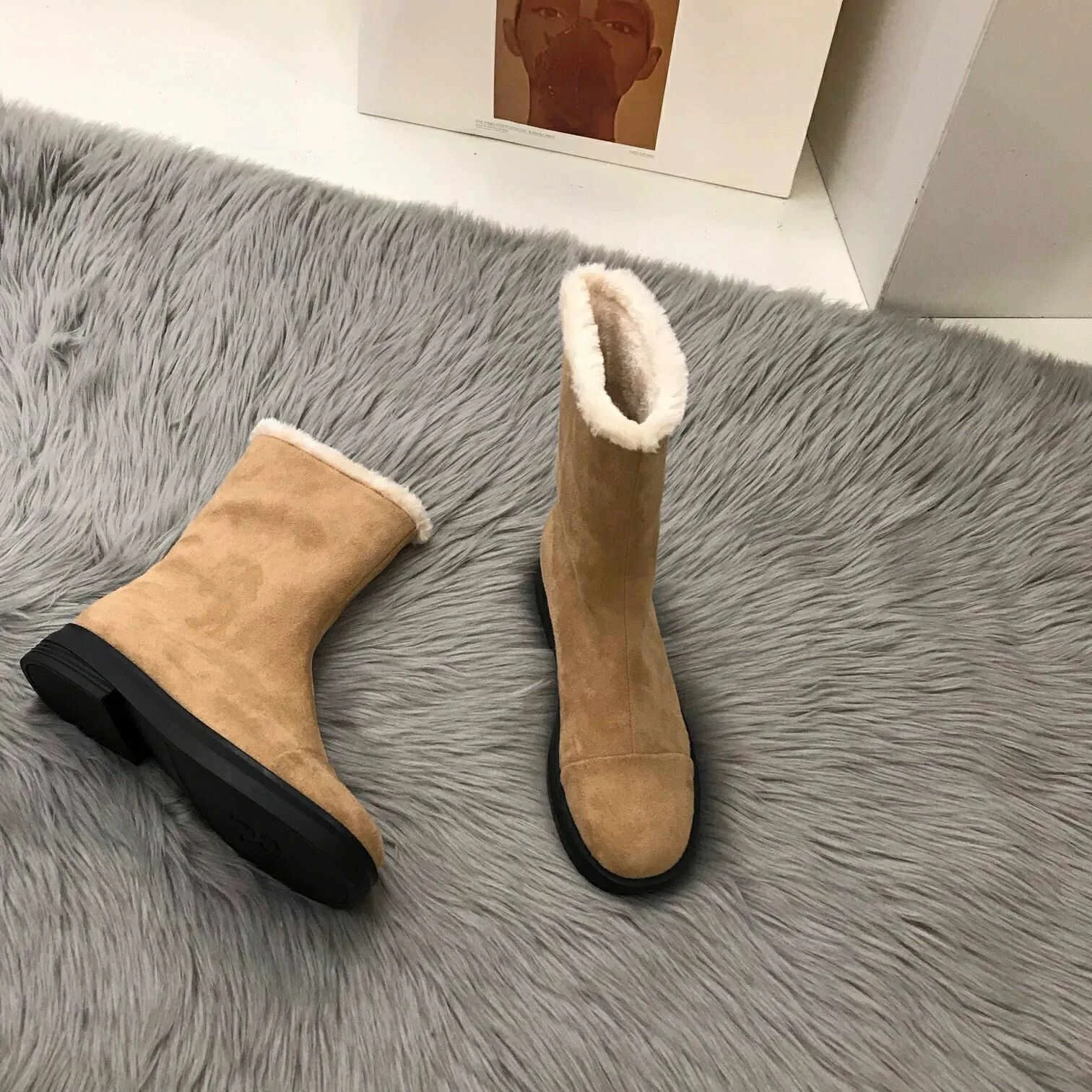 2021 new women's winter boots long plus velvet boots women's high heels fashion wool snow boots women