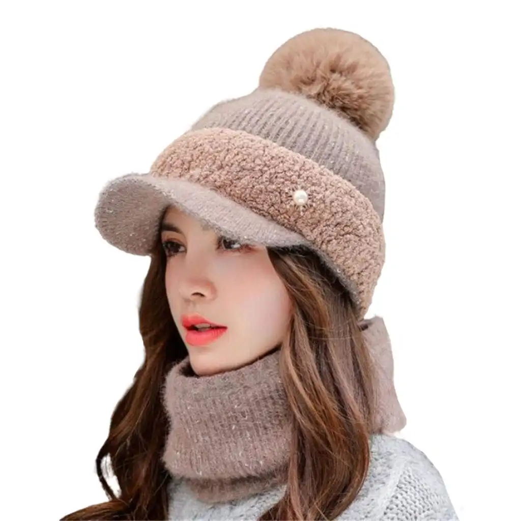 Женская теплая зимняя шапка-козырек в виде черепа Вязаная Шерстяная Толстая для