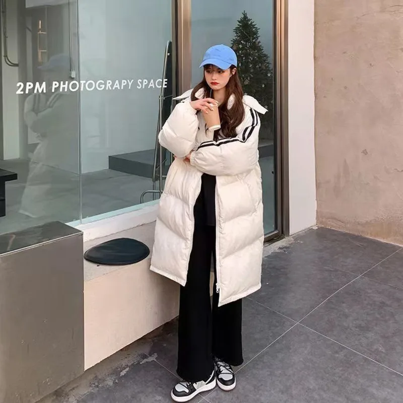 Женское зимнее пальто-бомбер с капюшоном Х-образной длины свободная парка