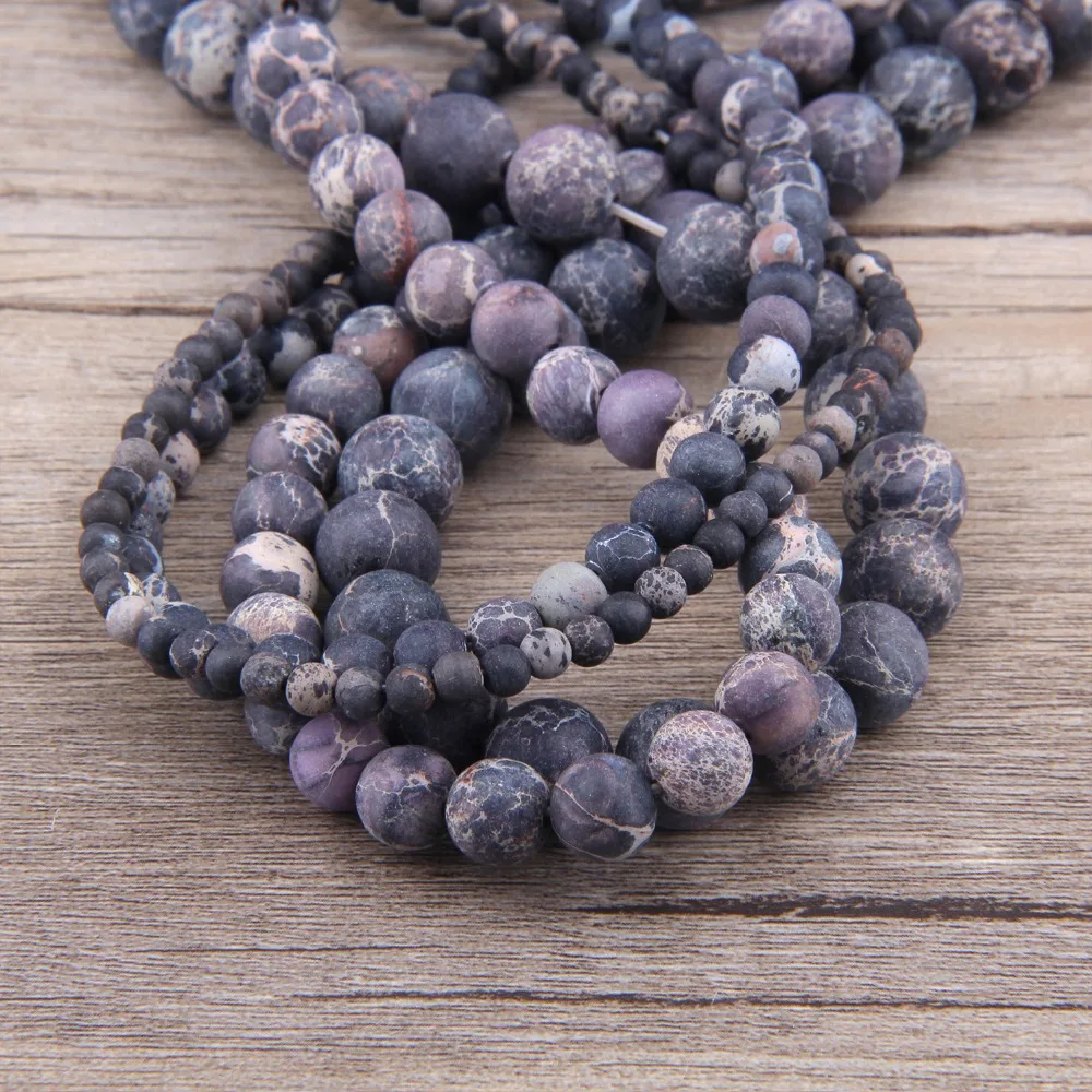 Круглые матовые темно-фиолетовые каменные бусины Jaspe свободные для ожерелья
