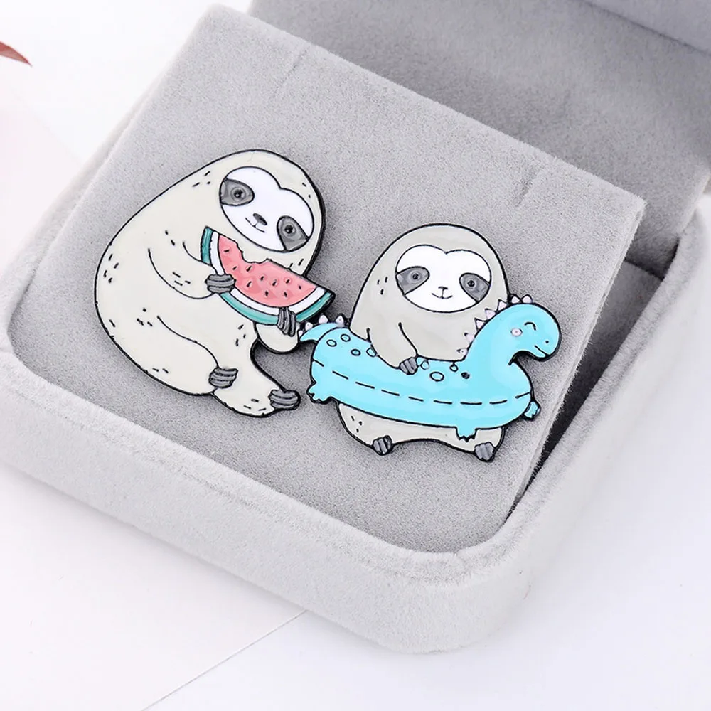 Funny Sloth Enamel Pin Lazy Animal Cartoon Cute Sloth Enamel Pin Badge Brooches For Women Denim Shirt Bag Cute Jewelry Gift