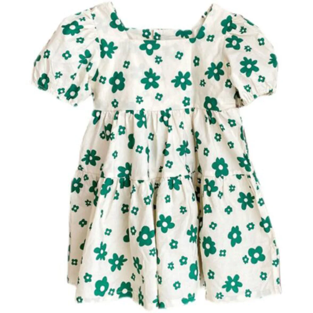

Cultiseed Baby Girls Summer Vintage Cute Square Collar Floral Print Loose Casual Dress Clothing Children Kids Puff Sleeve Gowns