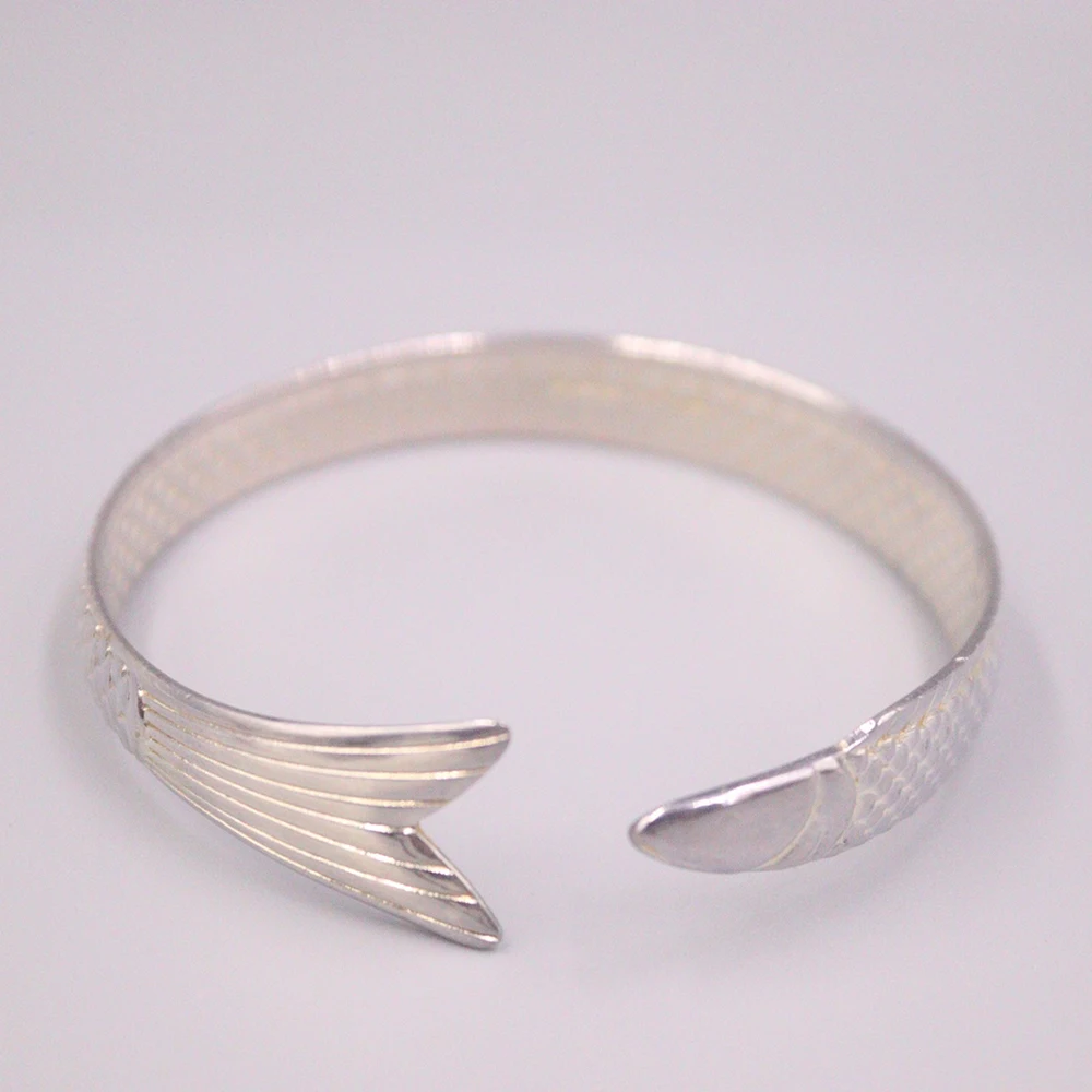 

Real Silver Bangle 999 Fine Silver Women's Pure Silver Bracelet One Fish Pattern Without Certificate Mother Gift 55-60mm