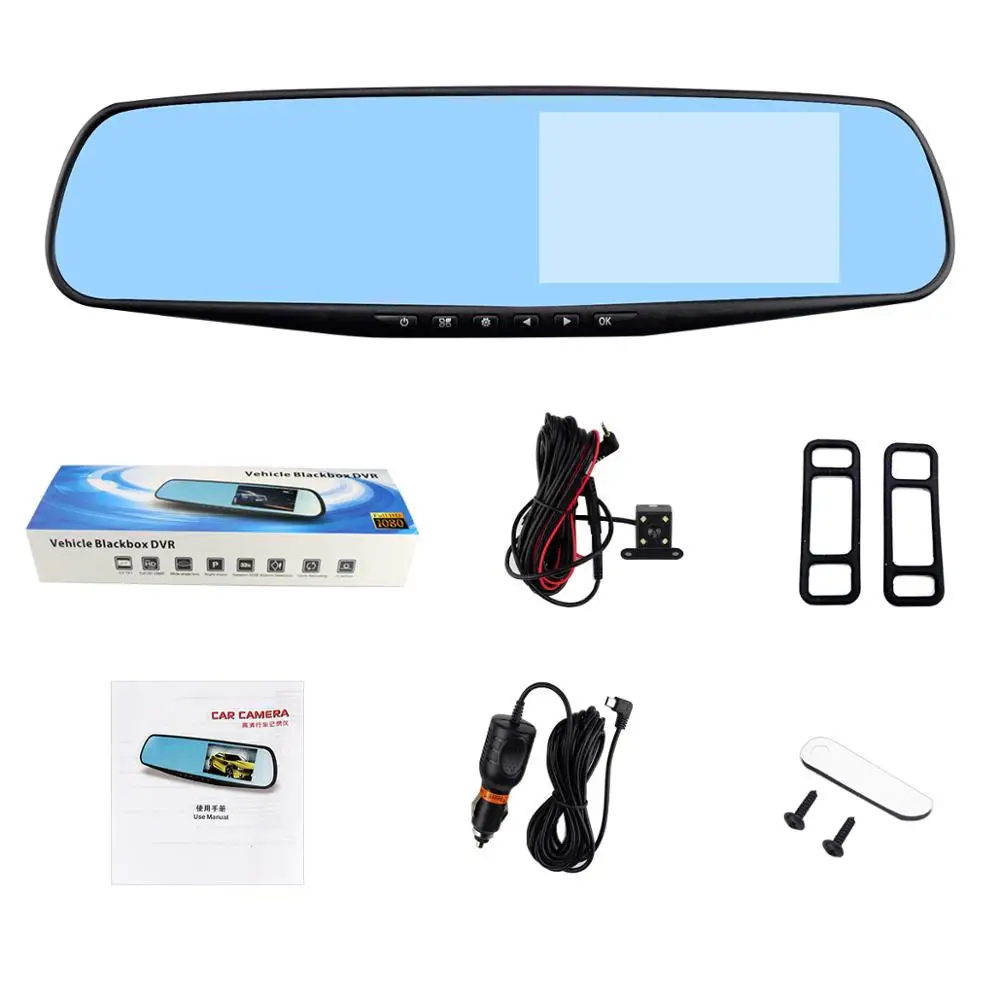 Автомобильный видеорегистратор 4 3 дюймов 1080P Автомобильное зеркало заднего вида