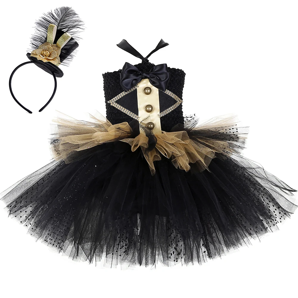 Платье-пачка черно-золотистого цвета для девочек Хэллоуина карнавала дня