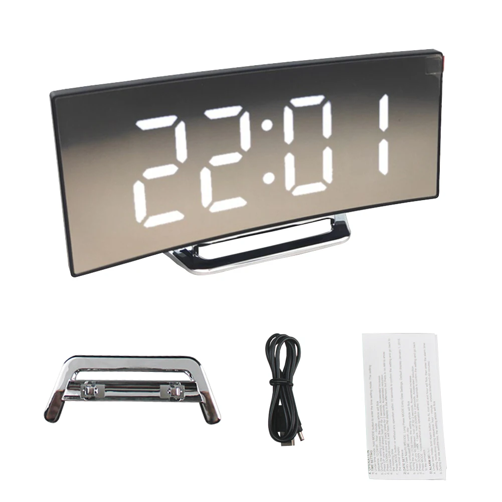 curved screen desk practical home office digital alarm clock large led display curved screen electronic clock silent alarm clock free global shipping