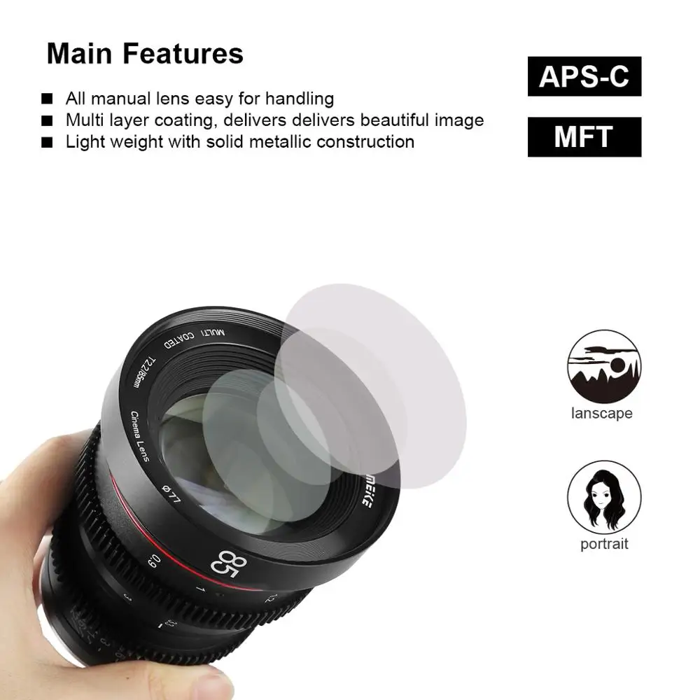 Meike 85 мм T2.2 Большая диафрагма ручной фокус Prime 4K Cine Lens для Olympus Panasonic M43/для X-Mount/для
