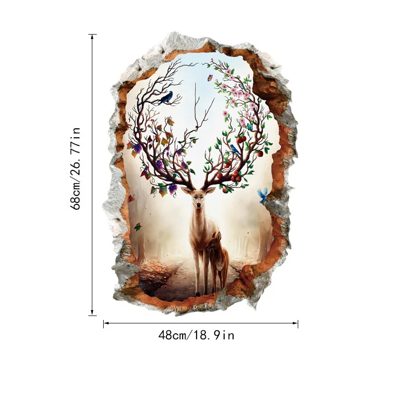 

New 3D broken wall deer wall stickers bedroom living room children's room environmental removable decorative stickers