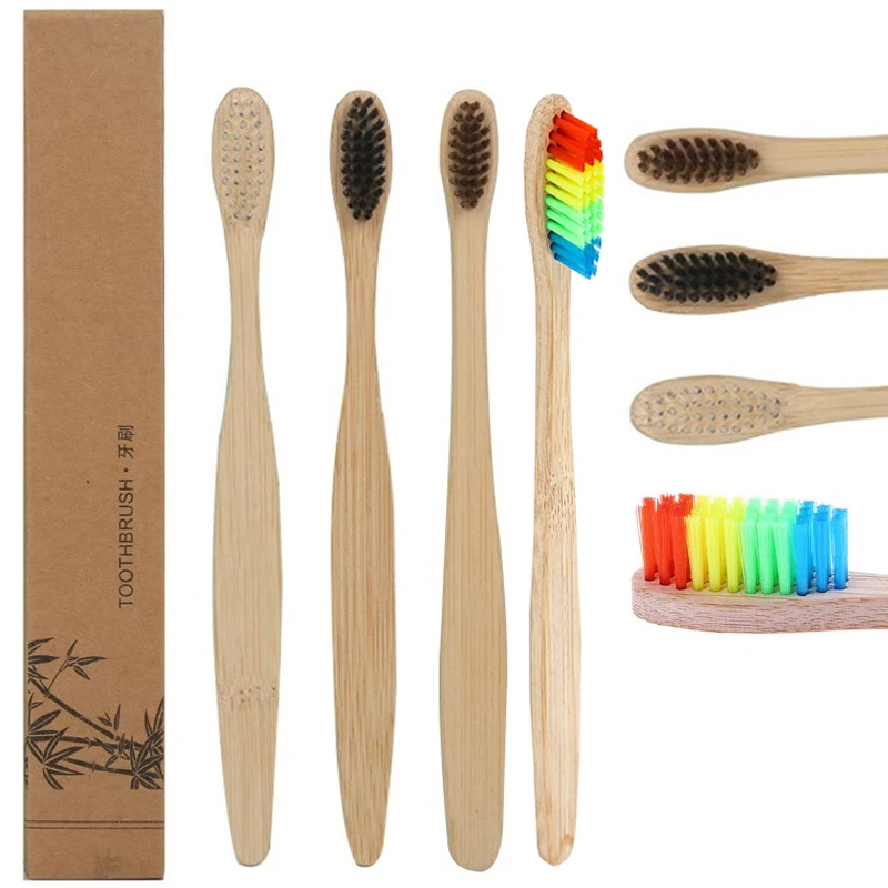 1 шт. зубная щетка из натурального бамбука отбеливающая Мягкая &quotРадуга&quot Уход