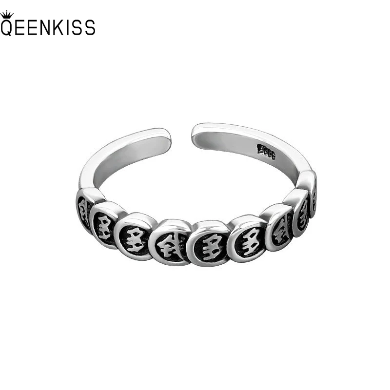 

QEENKISS RG6107 2021 Fine Jewelry Wholesale Fashion Woman Girl Birthday Wedding Simplicity Round 925 Silver Opening Ring