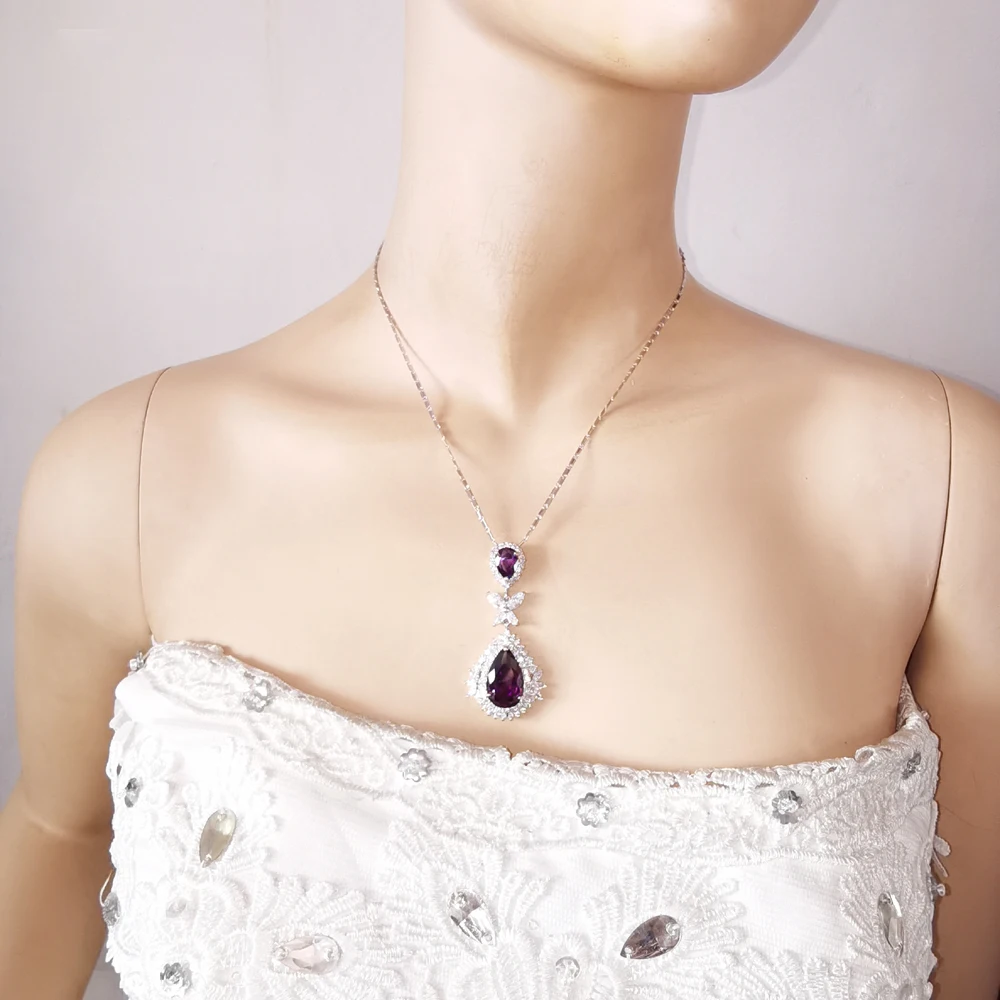 2020 Новая мода Фиолетовый Синий Красный Кристалл CZ Циркон ожерелье серьги