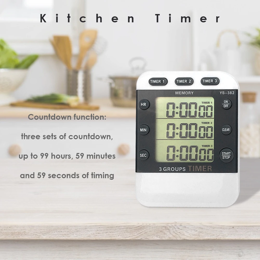 Square 3-way Kitchen Timing Digital Display High-quality Stopwatch Countdown Food Cooking Home Pracitcal Tool Tools | Дом и сад