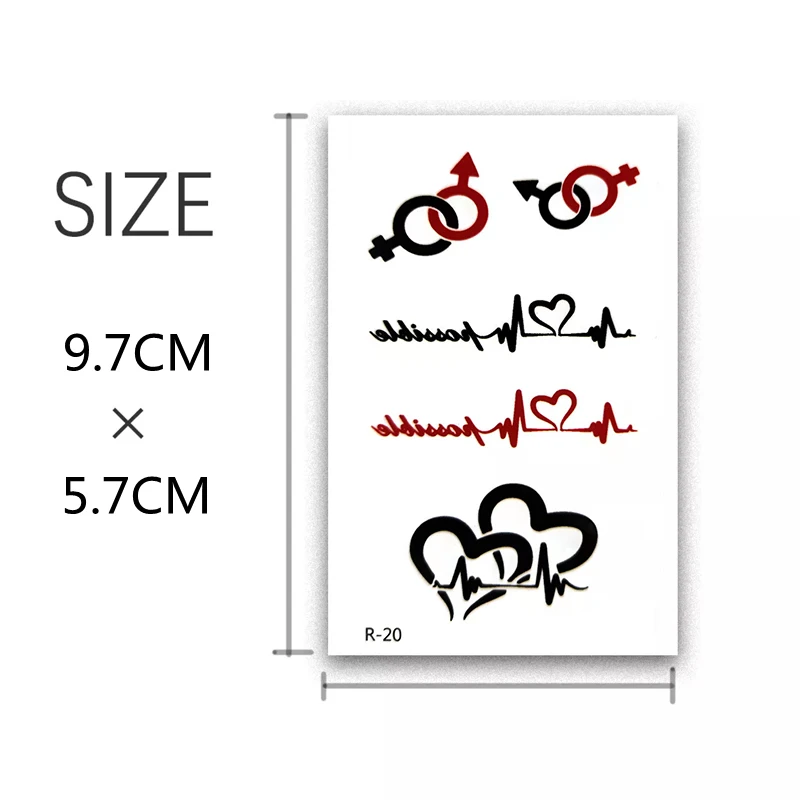 Small Size Black English Words Temporary Waterproof Tattoo Sticker Women Men Couple Heart Temporary Fake Tattoo Sticker Body Art