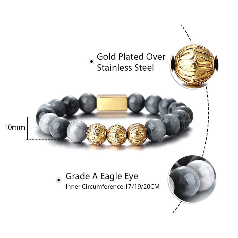Grade A Eagle Eye Trendsmax 10 мм натуральный камень бусина растягивающийся браслет для мужчин и женщин драгоценный камень тигровый глаз шарик шарм Настройка браслет с гравировкой PZ017 - Цвет камня: Grade A Eagle Eye