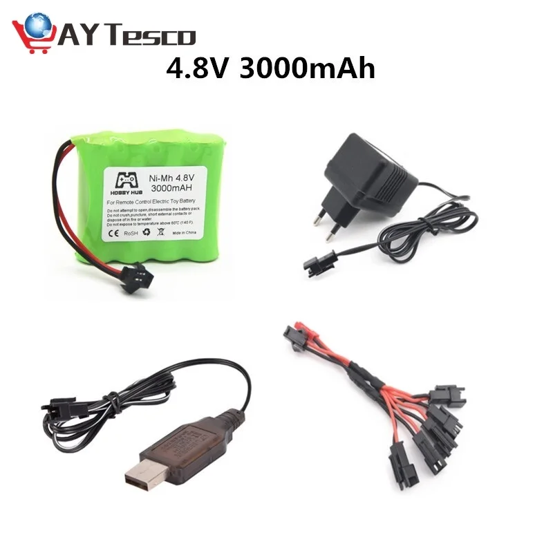 

4.8V 3000mah NiMH Battery SM Plug and Charger For Rc toys Cars Tanks Robots Boats Guns Ni-MH AA 4.8 v Battery Pack toy accessory