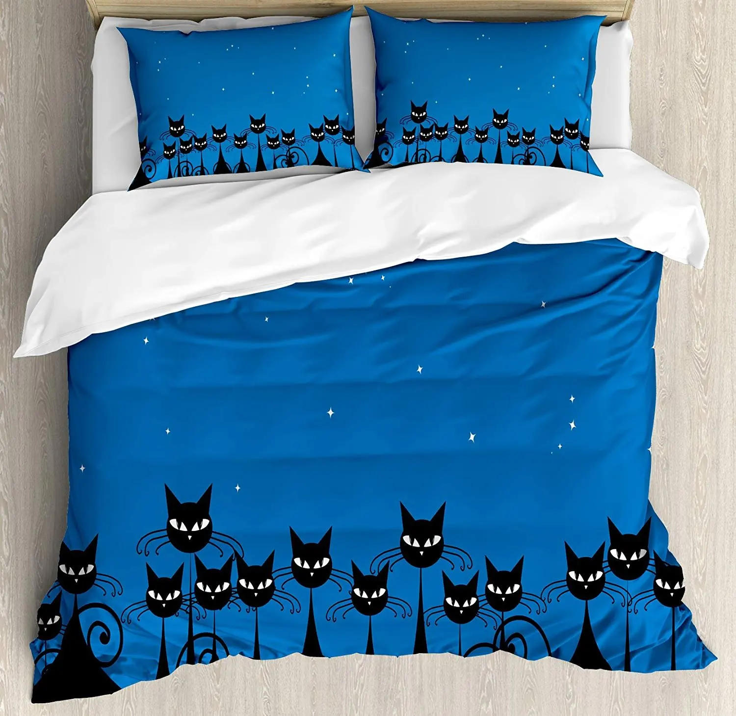 

Night Bedding Set Artistic Graphic Crowd of Stylized Black Cats and Starry Sky on the Duvet Cover Pillowcase Bedclothes Bed Set