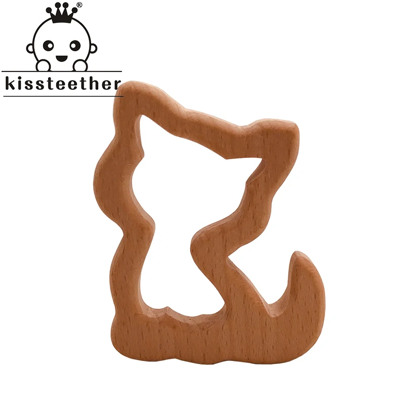 

Kissteether Baby Wooden Teether Beech Wood Cartoon Cat Teething Toys Montessori Inspired Nursing Pendant Baby Teether