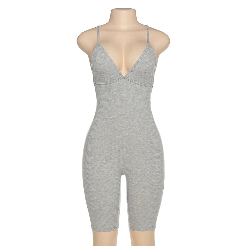 

Casual Sexy Backless Bodycon Rompers for Women Loungewear Shorts Jumpsuit Summer 2020 Ribbed One Piece Playsuit
