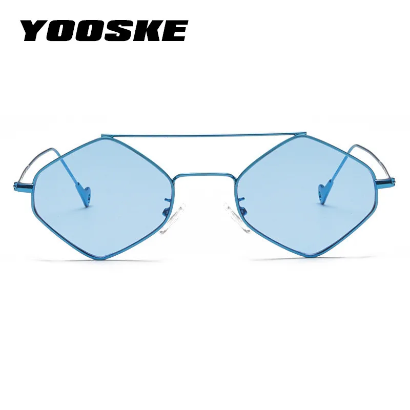 YOOSKE Роскошные многоугольные солнцезащитные очки для женщин и мужчин, линзы океана, солнцезащитные очки, Ретро стиль, металлическая оправа, солнцезащитные очки для женщин, красные, синие оттенки, UV400