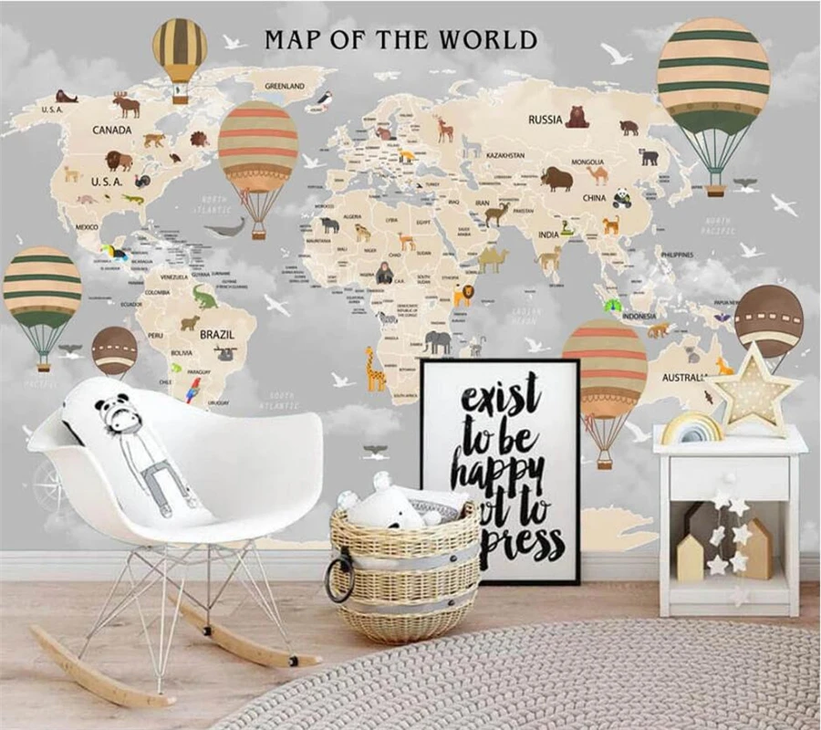 Пользовательские обои 3d мультфильм карта мира фон для гостиной спальни
