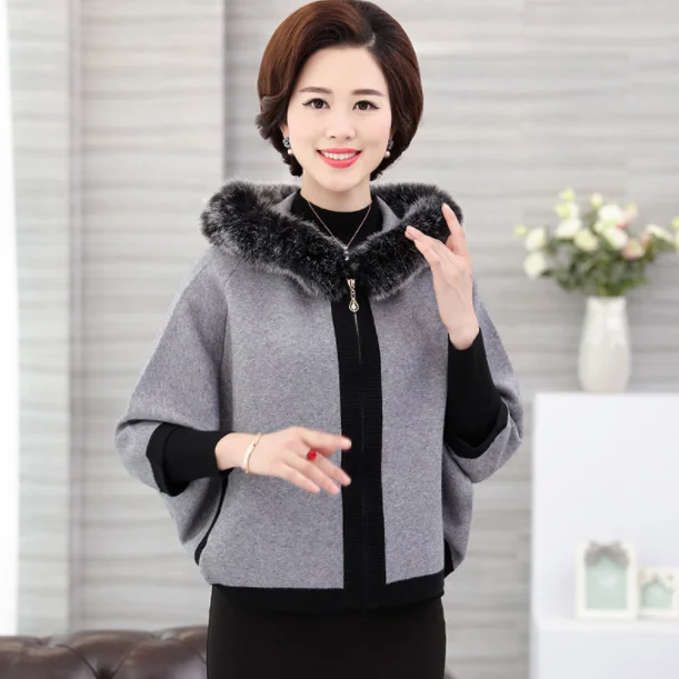 Осень Новый высококлассный женский шерстяной свитер среднего возраста пальто