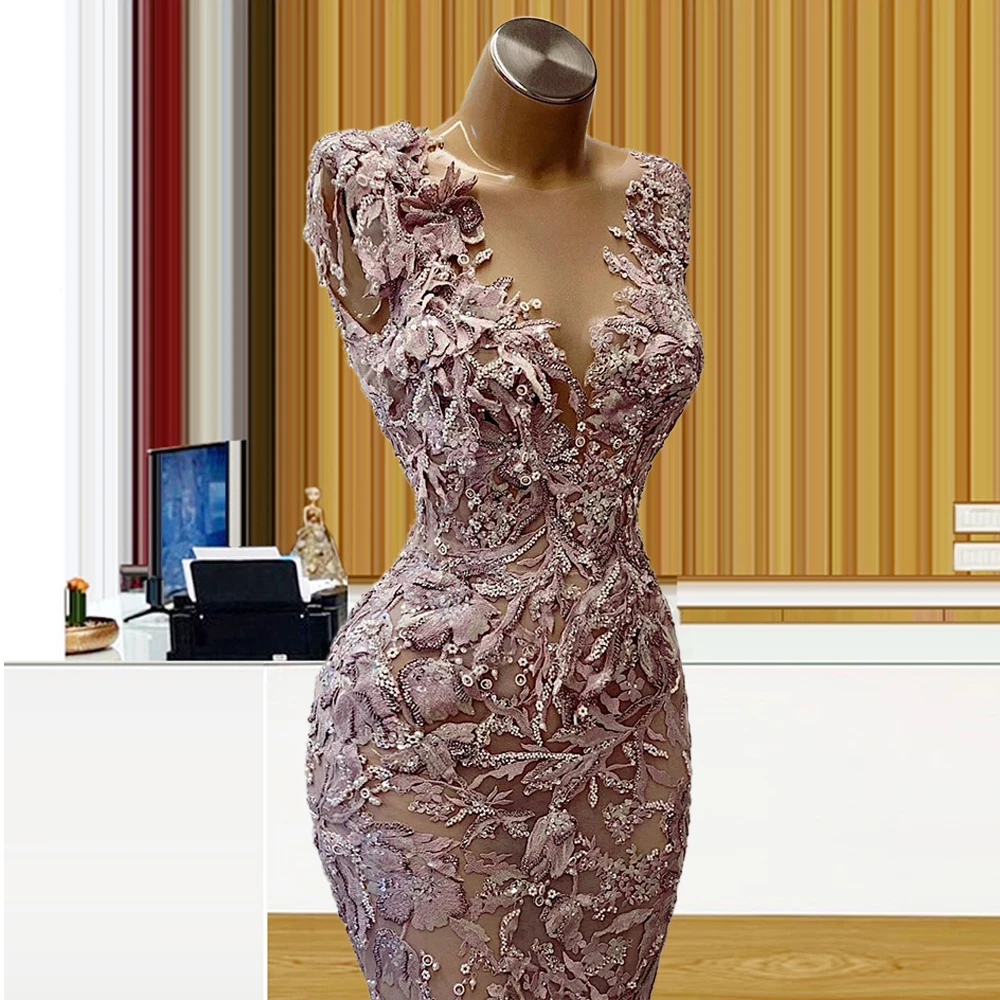 Mermaid Sleeveless Luxury Evening Dress Lace robes longues pour les femmes Pink Women Dresses For Party and Wedding Prom