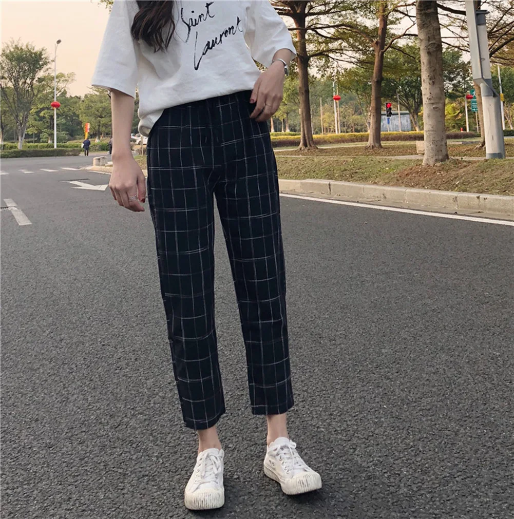 Модные женские клетчатые Свободные повседневные штаны-шаровары с Кулиской |
